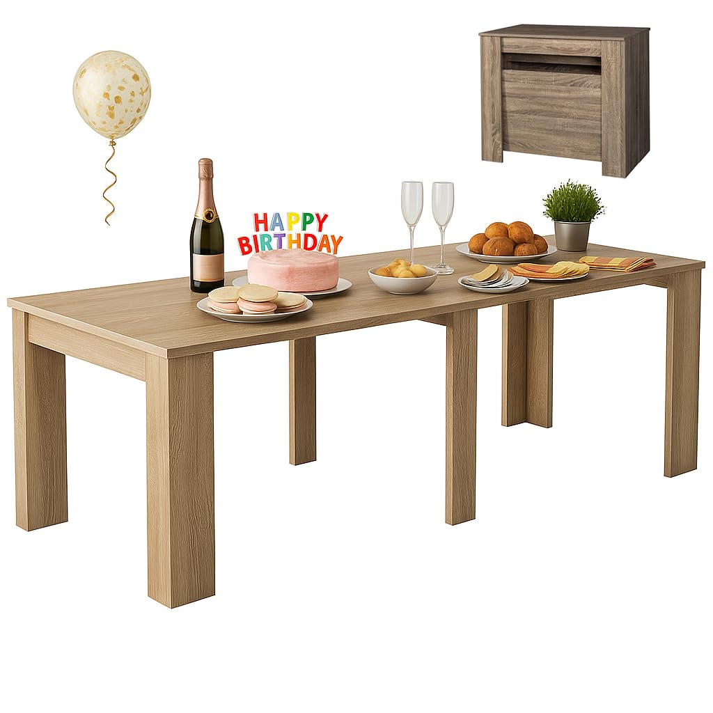 SonkYog Expandable Dining Tabl,Seats 2–12, with Adjustable Length from 20" to 118.50" Modern Expandable Table for Entertaining and Everyday Use,Brown
