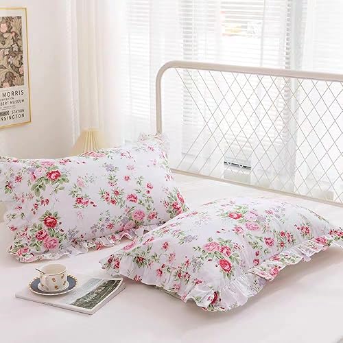 Vista 61 de Fundas de almohada cuadradas blancas con volantes, fundas de almohada europeas, 100% algodón, 18 x 18 pulgadas, 2 unidades Blanco 3