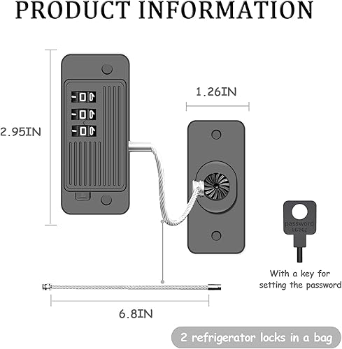 Miniatura 2 de Paquete de 2 cerraduras para refrigerador, cerradura para refrigerador con contraseña, cerraduras multifuncionales mejoradas para refrigerador,