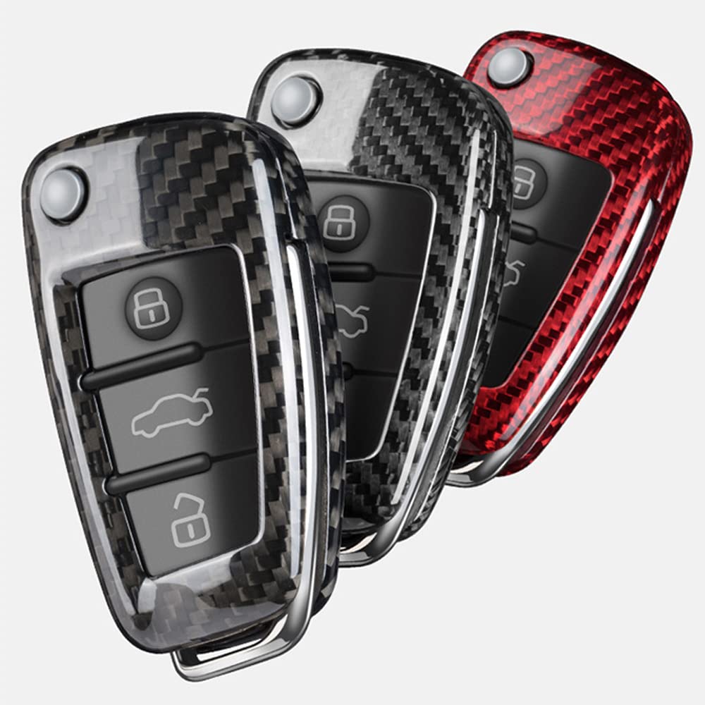 ontto Funda para Llave de Coche de Fibra de Carbono, Compatible con Audi A1, A3, A4, A6, C5, C6, C6, Q3, Q5, S1, RS3, RS4, R8, 8P, 8L, 8V, 8V, TT TTS, Mando a Distancia