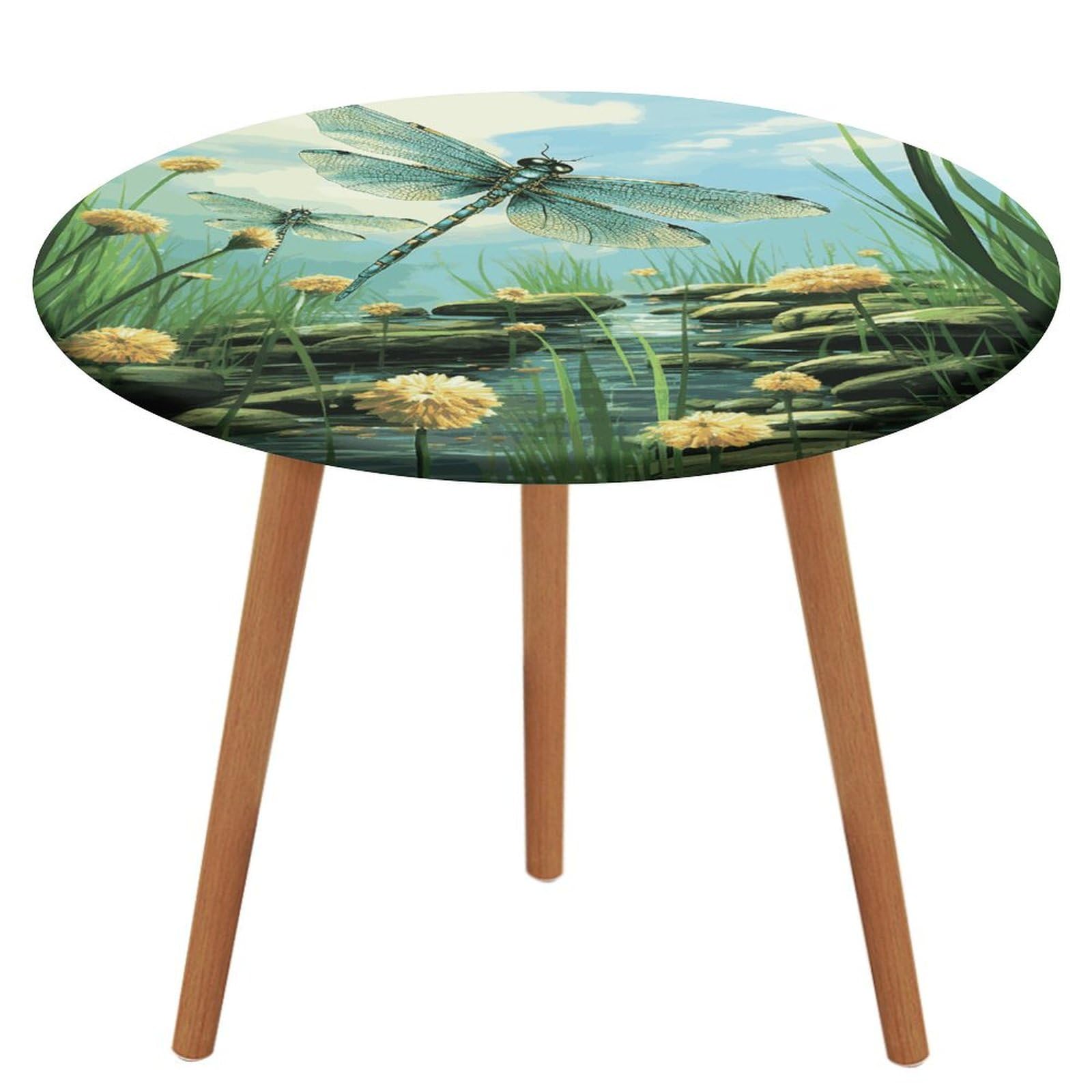 Nappe ronde libellules anti tache pour table extérieure et fête