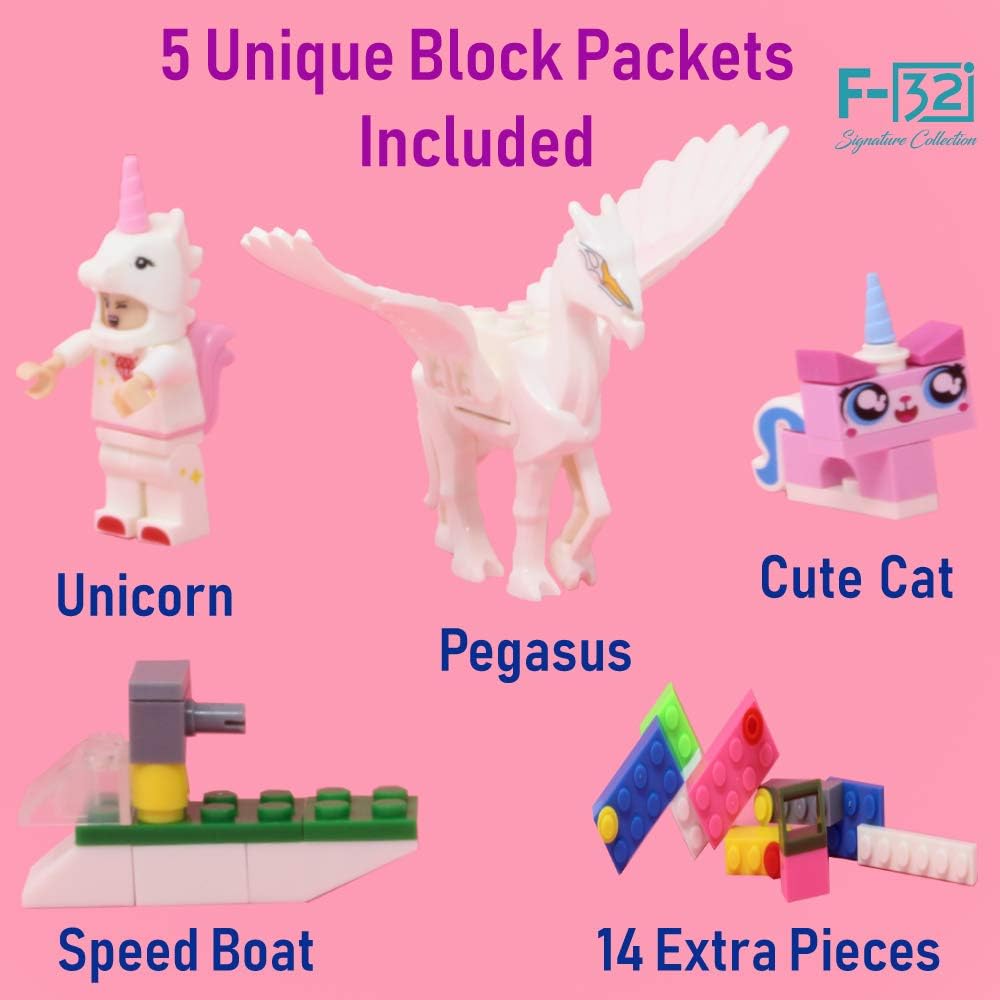Unicorn Build-on Brick Mug w/ 5 Packs of Building Blocks,Compatible with Lego