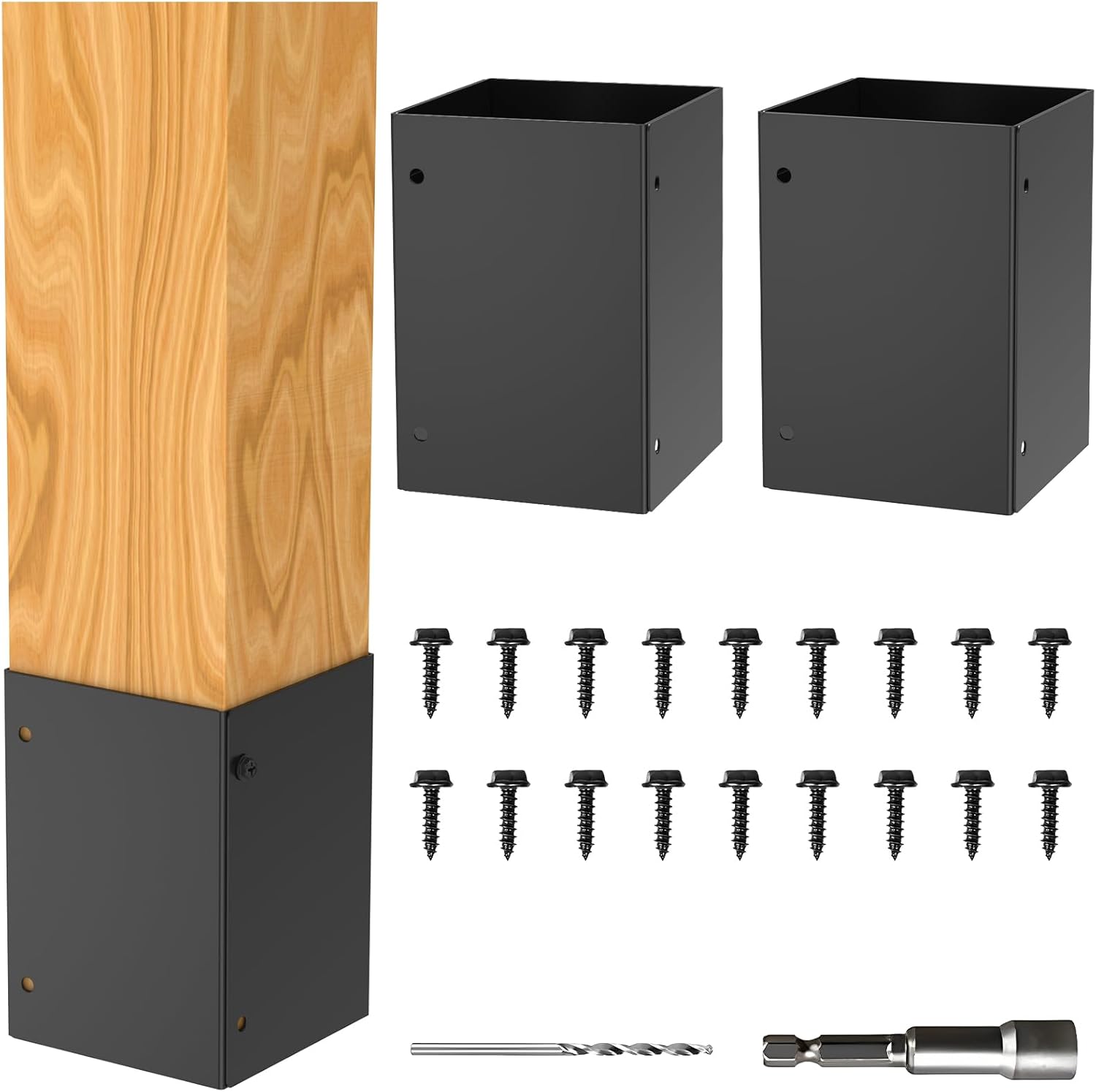 US Post Protector Rustproof Post Base Protectors Steel Adjustable Range 3.3-6 Inch Waterproof Fences Guard Bracket for Wood Mailbox Pergolas Gazebos Pavilion Deck Railing(2 Sets)