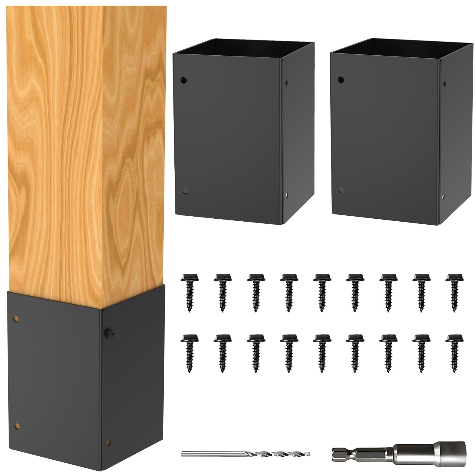 Foribyw Black Post Protector Rustproof Post Base Protectors Adjustable Range 3.3-6 Inch Waterproof Fences Guard Bracket For Wood Mailbox Pergolas Gazebos Pavilion Deck Railing