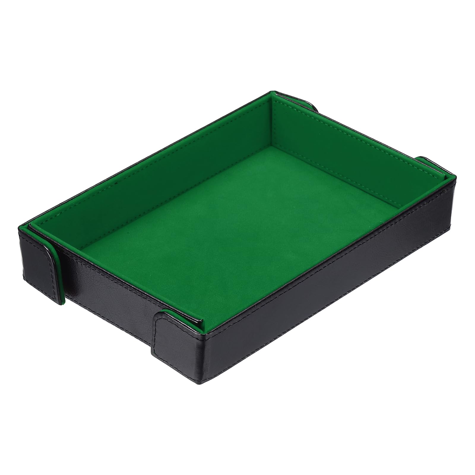 QUARKZMAN Bandeja De Dados De Cuero PU Rectangular Magnética Plegable De Terciopelo Portátil para Juegos De Mesa Llaves Billetera Reloj Monedas Verde