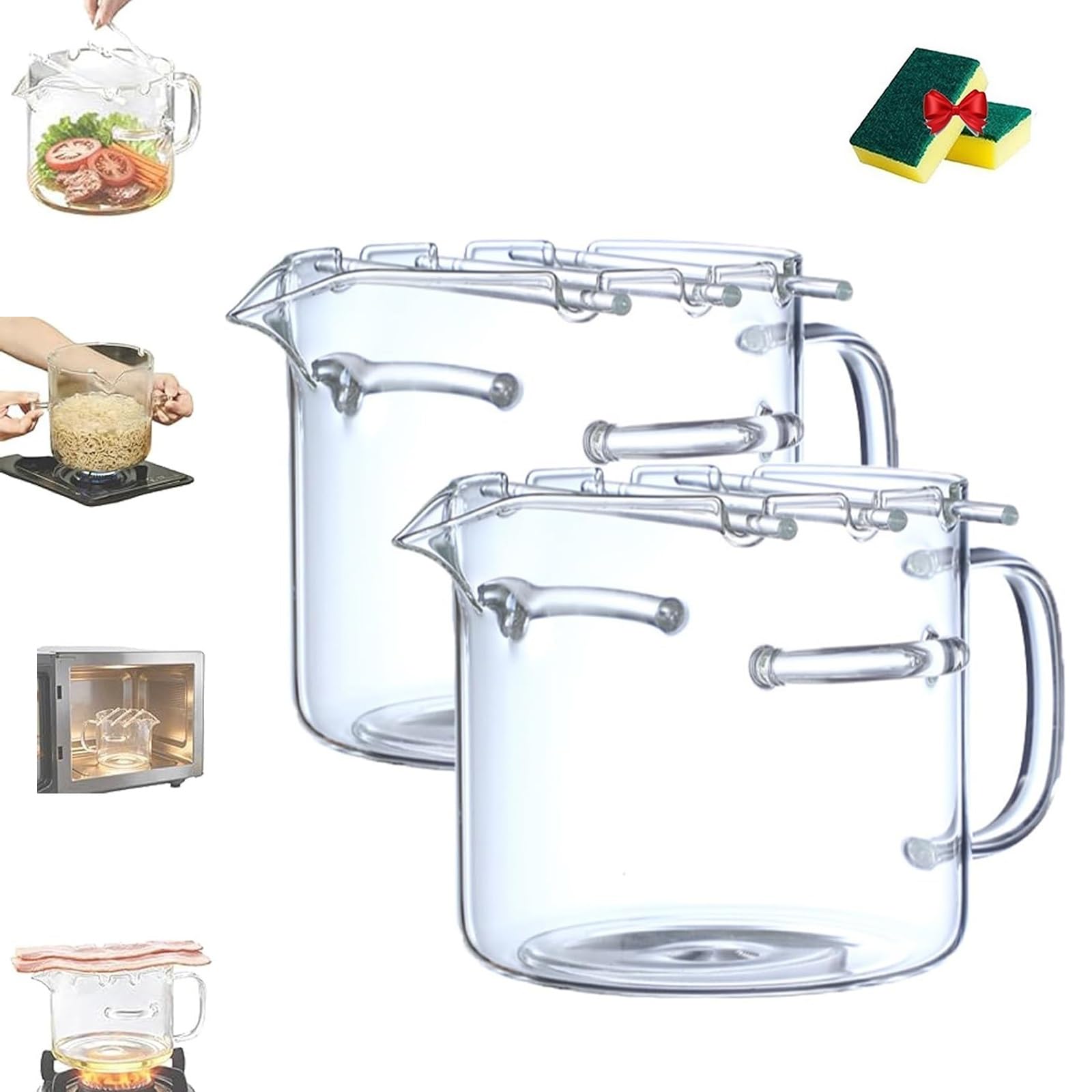 Mikrowellengeeigneter Speckgarer Aus Glas Mit Deckel, 2,1 L Speckform, Auflaufform, Behälter Und Rost Für Den Backofen, Hitzebeständiger Kochtopf/Dampfgarer Mit Fettabtropfgitter(2PCS)