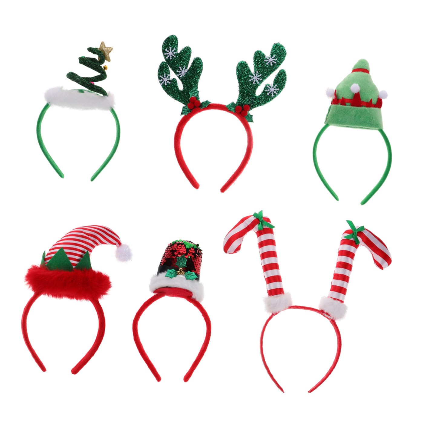 Lurrose 6 Stück Weihnachtsstirnbänder für Frauen Geweihe Elfenhüte Baumdeckel Zuckerstange Stirnband Kopfschmuck für Weihnachtsfeierkostüm