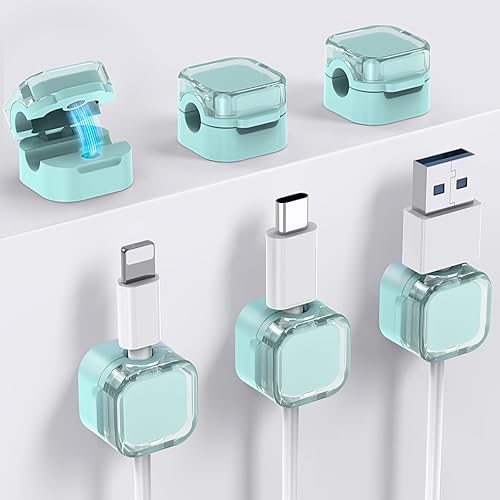 AhaStyle Organizador magnético de cables 1s Lock Paquete de 6 soportes para cables de cable, clips adhesivos fuertes para cables suave ajustable