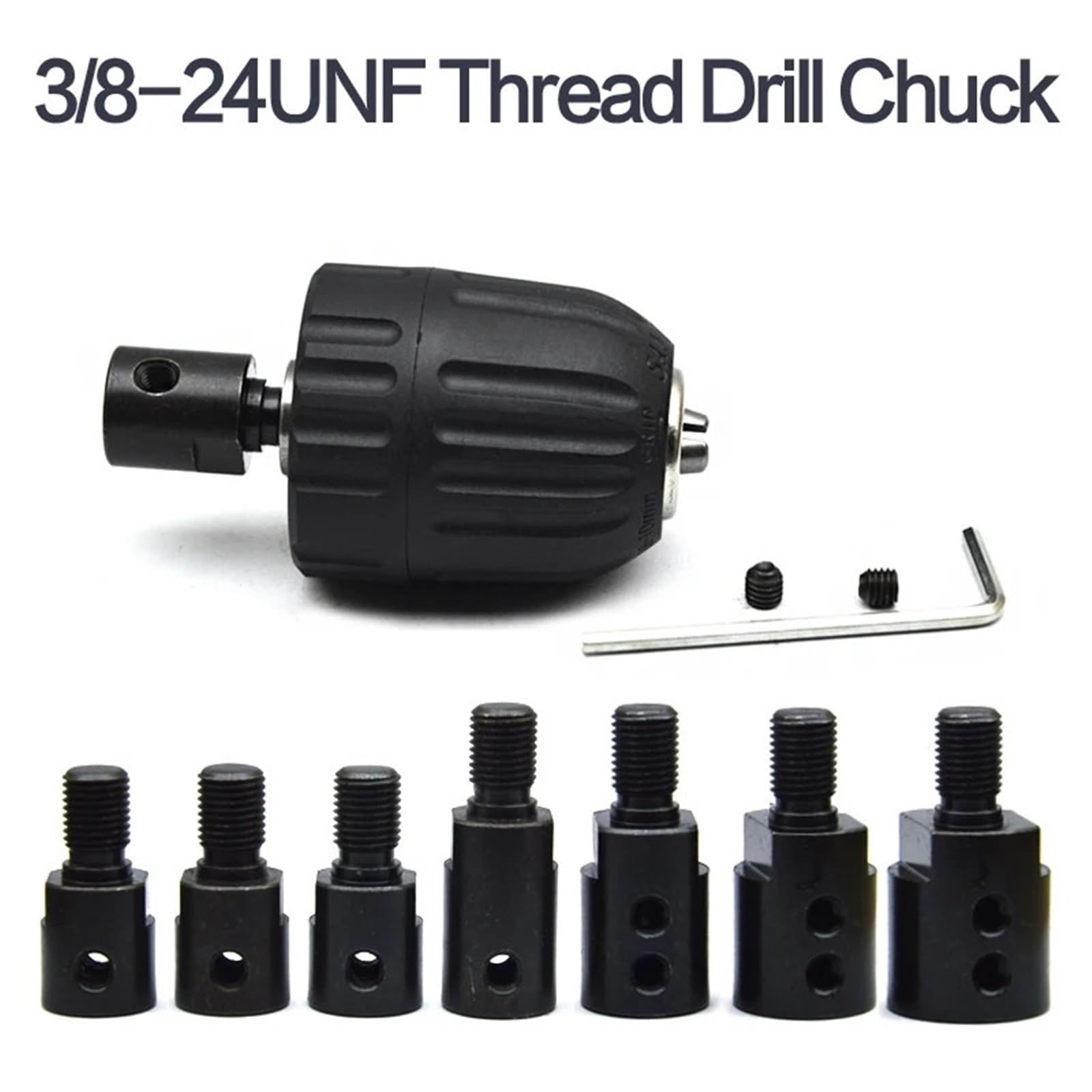 Mandrino senza chiave, Mandrino autoserrante da 0,8-10 mm Adattatore a cambio rapido con filettatura 3/8-24UNF for alberi motore 5-14(Drill Chuck 14mm Rod)