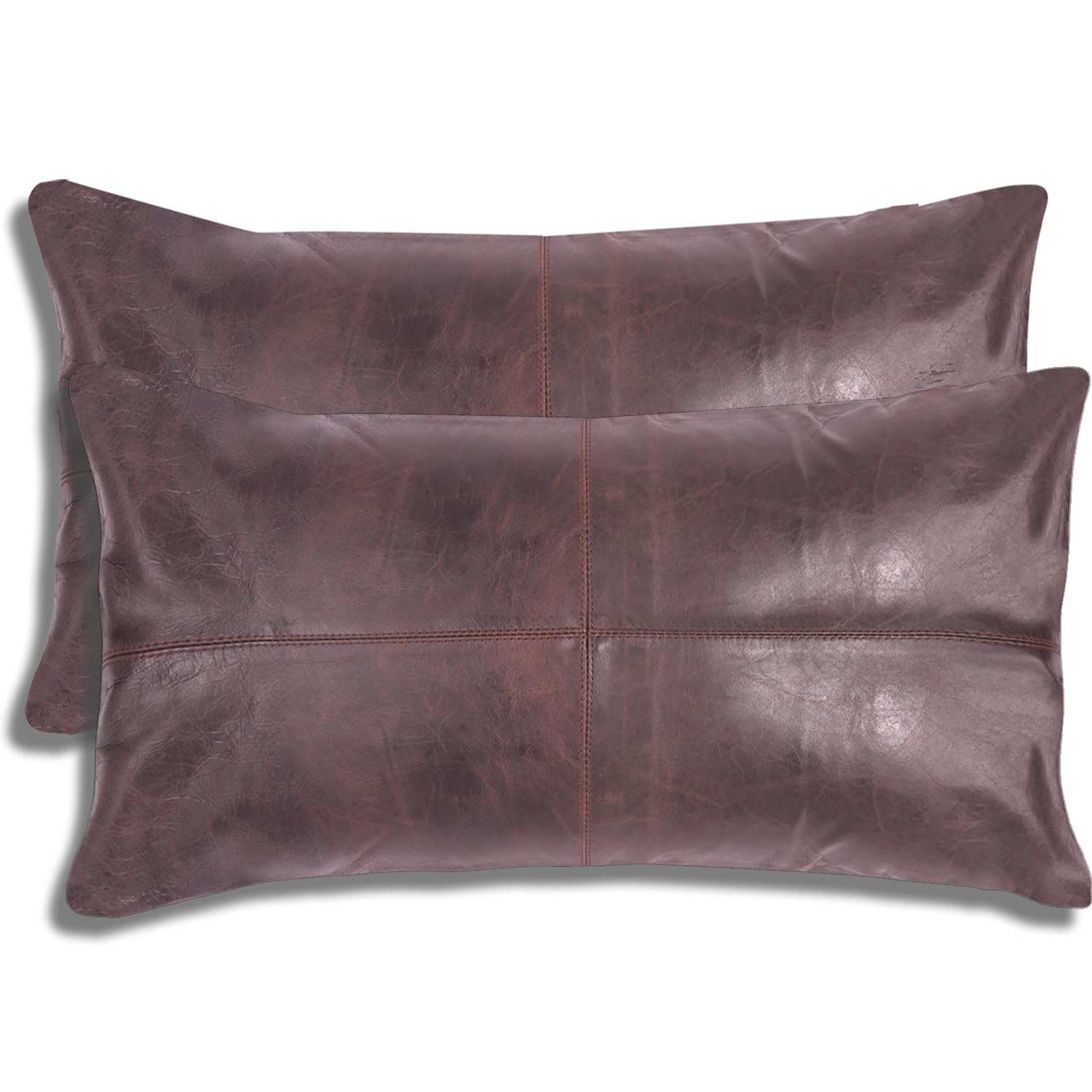 LL LEATHER LOVERS 100% Lambskin Leather Pillow Cover - Sofa Cushion Case - Decorative Throw Covers for Living Room & Bedroom, Dark Brown Pack of 2-