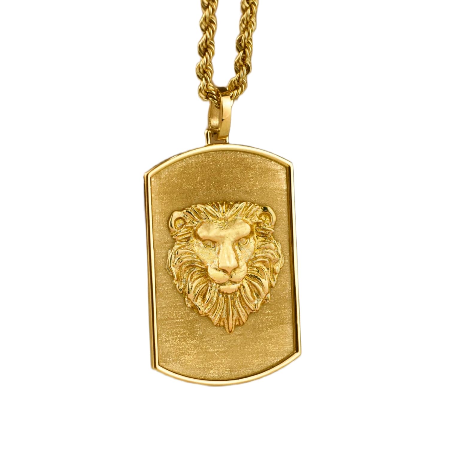 Collar placa de identificación de león en plata de ley 925 y oro para regalo 4