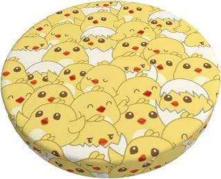 Baby Chicks Print Bar Stool Cover Round Seat Cushion with Elastic Washable and Non Slip Bottom for Barstool Padded Chair Slipcover - 14 Inch