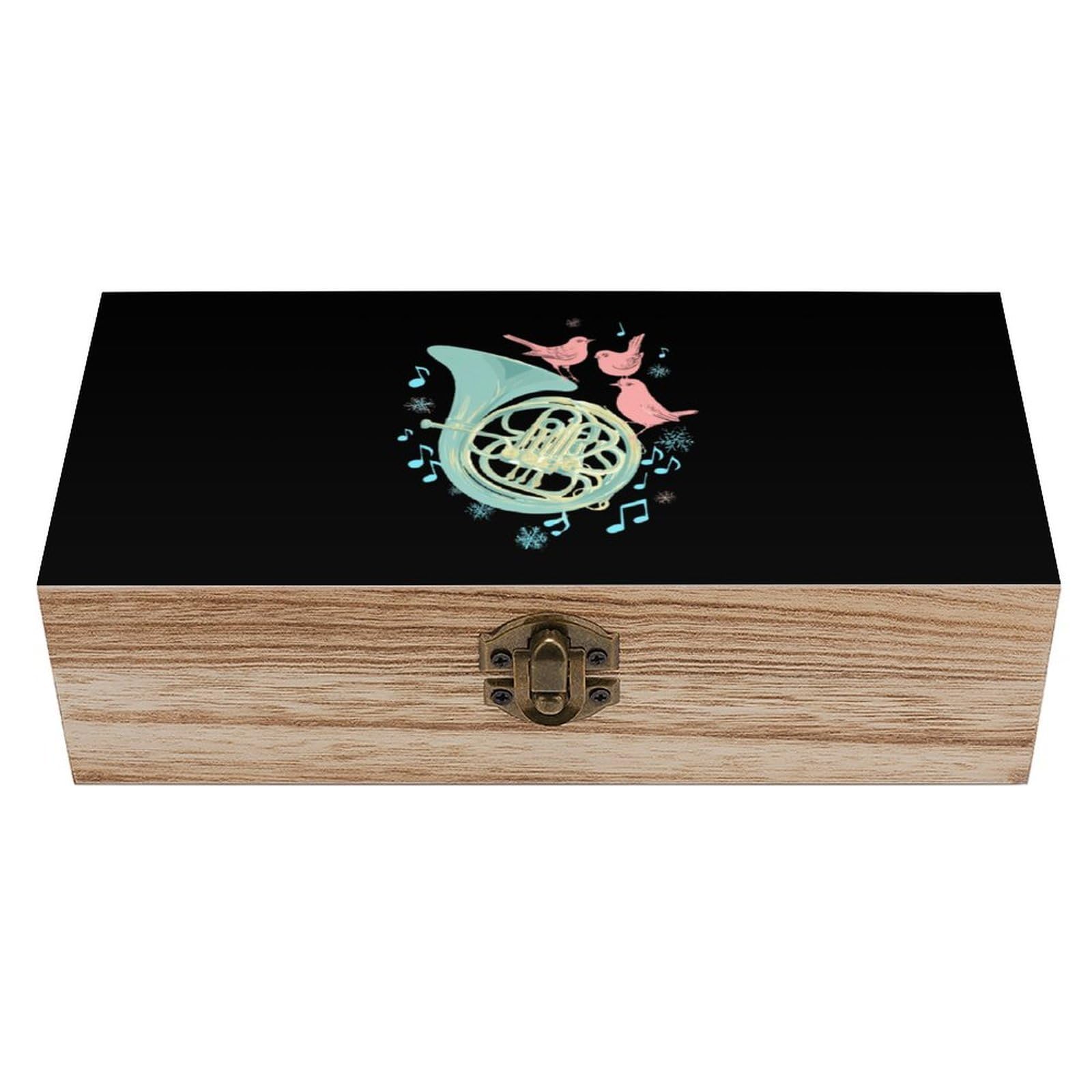 HLBSDM French Horn Music Bird Wooden Storage Box Craft Memory Keepsake Treasure Chest Box Jewelry Organizer