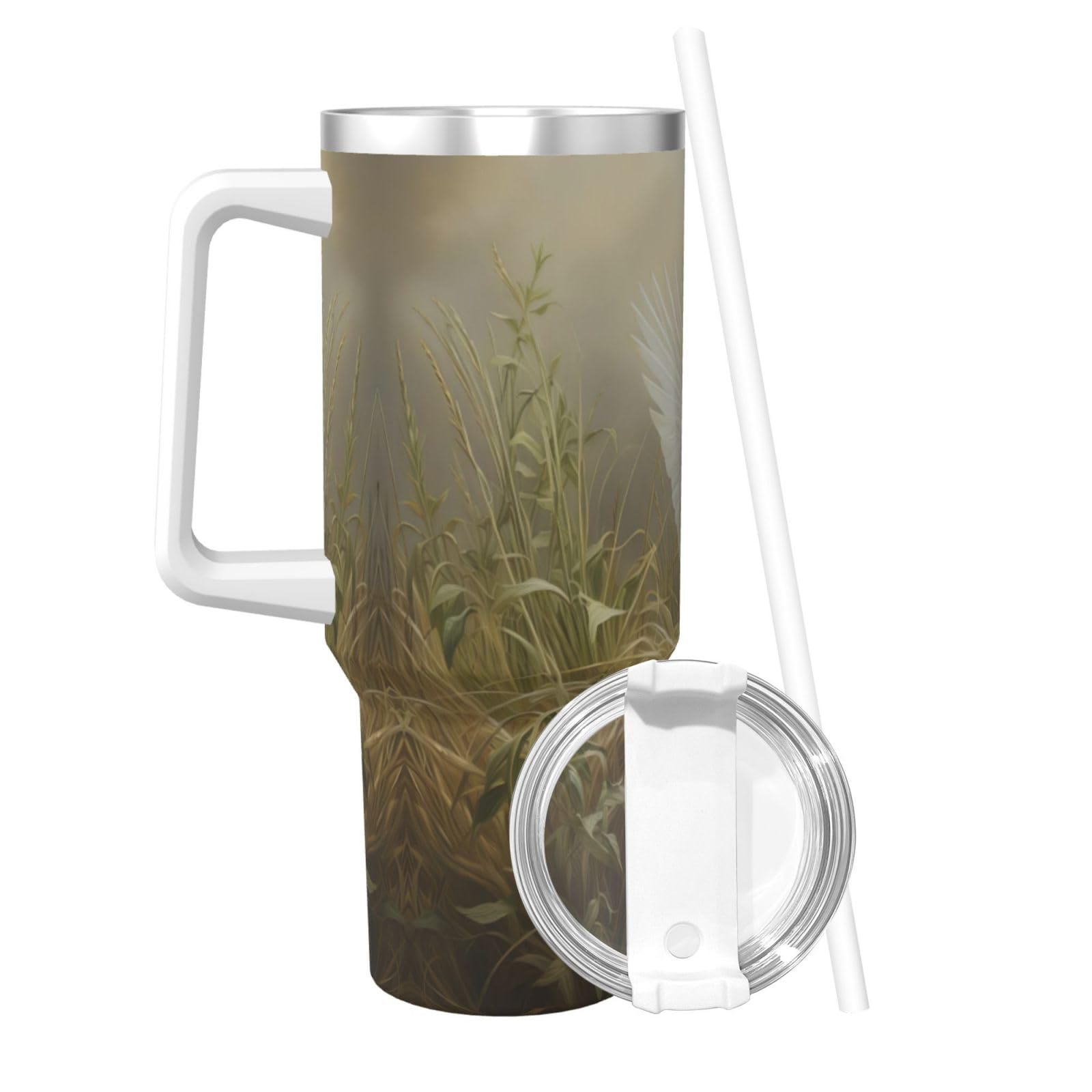 Grass and Dove Wasserflasche aus Edelstahl, doppelwandig, isoliert, mit Griff und Strohhalm-Deckel, 1,2 l