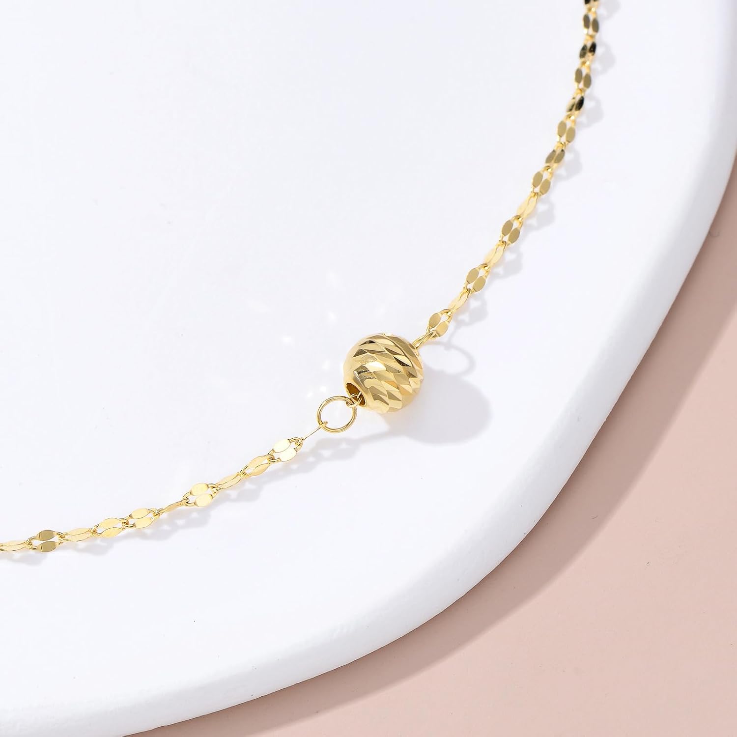 SISGEM 18k Gold Lip Chain Diamond-cut Bead Bracelet for Women, Real 18 Carat Gold Bracelet for Her, 6.2-7.8 Inch - Image 2