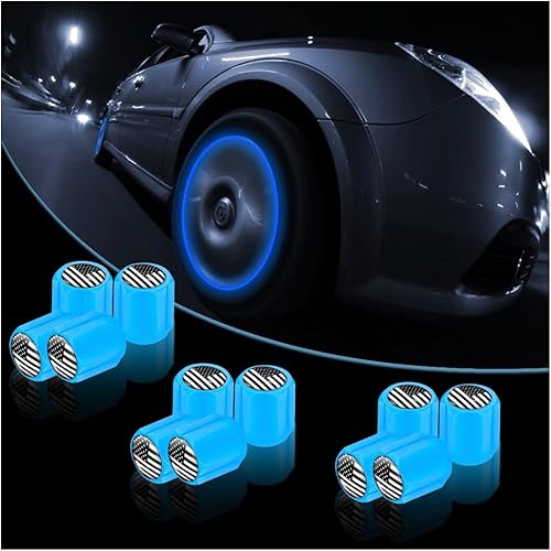 Miniatura 32 de 12 tapones fluorescentes para válvulas de neumáticos de automóvil, cubierta de válvula de rueda de ABS resistente a la corrosión, tapa iluminada