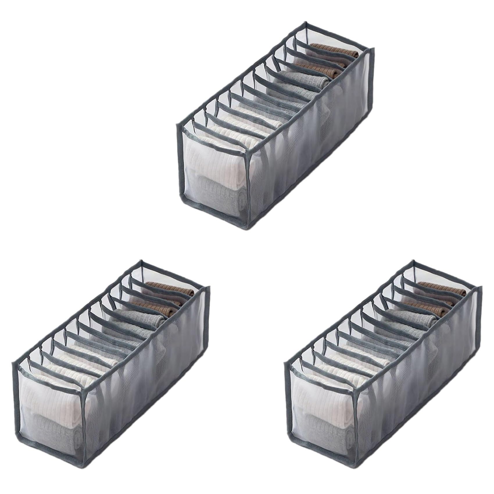 Hndhbfgrt 3X Underwear Bra Socks Organizer Storage, Washable Foldable Drawer Clothes Organizer (Gray-11 Grids)