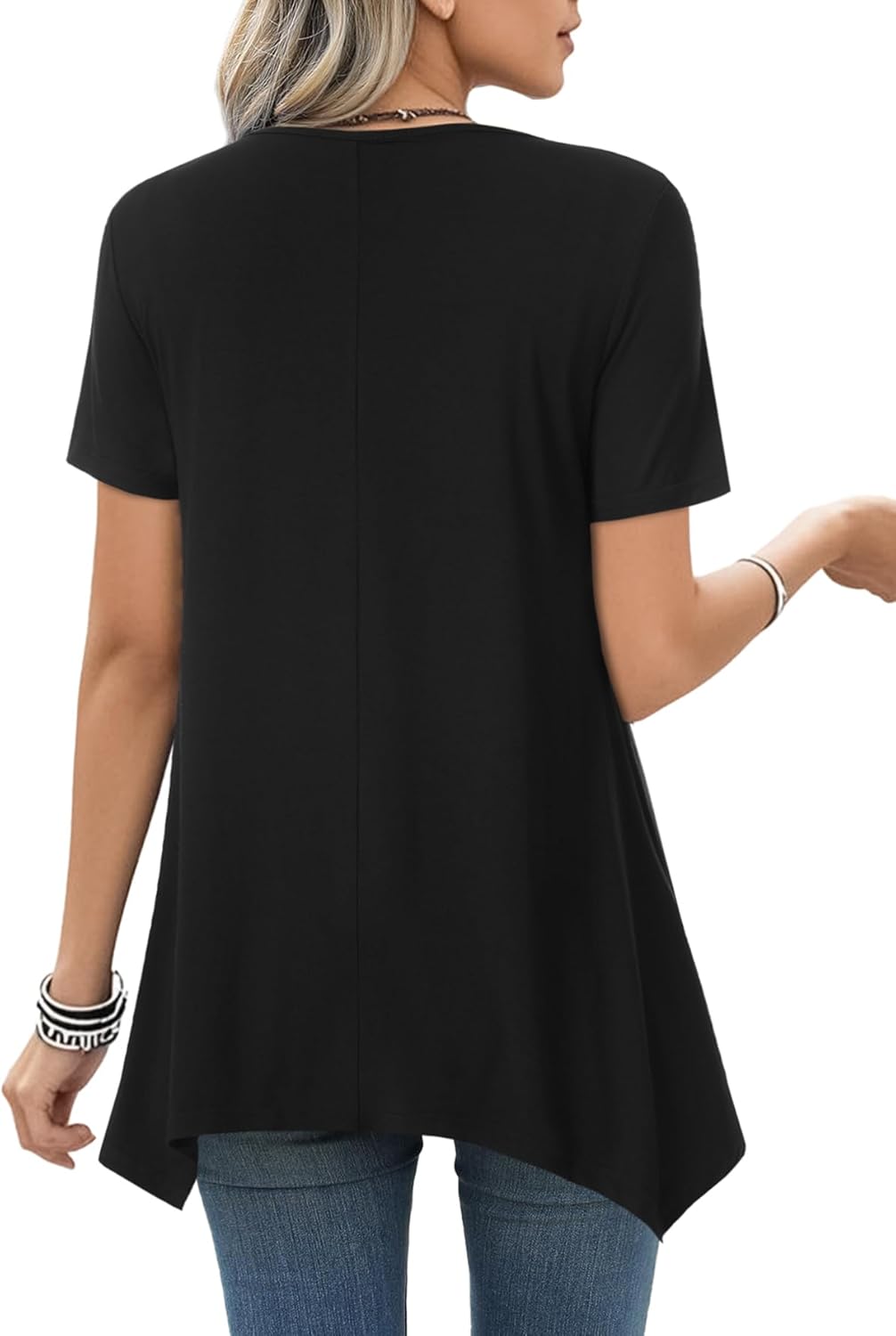 LYANER Women's Crewneck Short Sleeve Tunic Top Loose Flowy Irregular Hem Blouse - Image 3