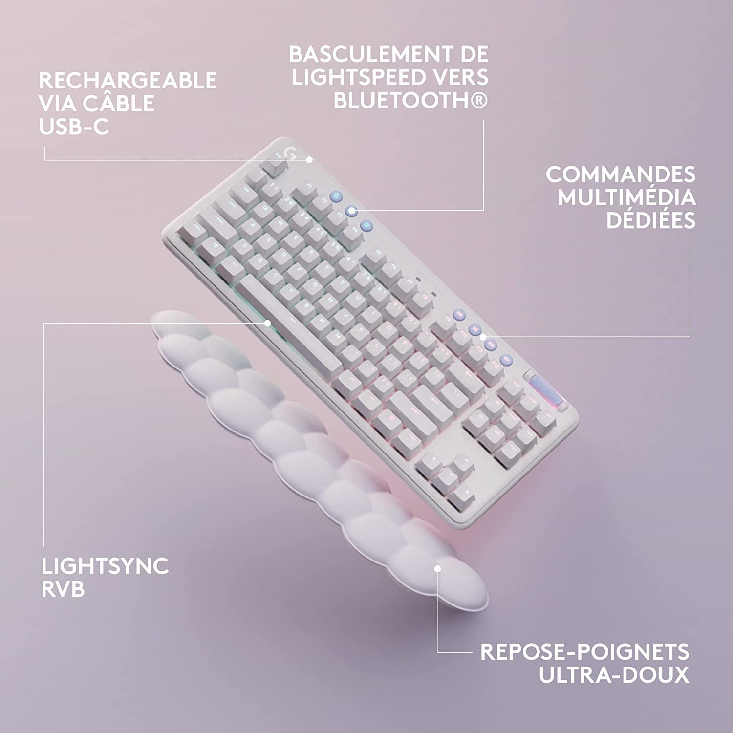 G715 Wireless Gaming Keyboard - Off White - FRA - 2.4GHZ/BT - N/A - Central - Tactile