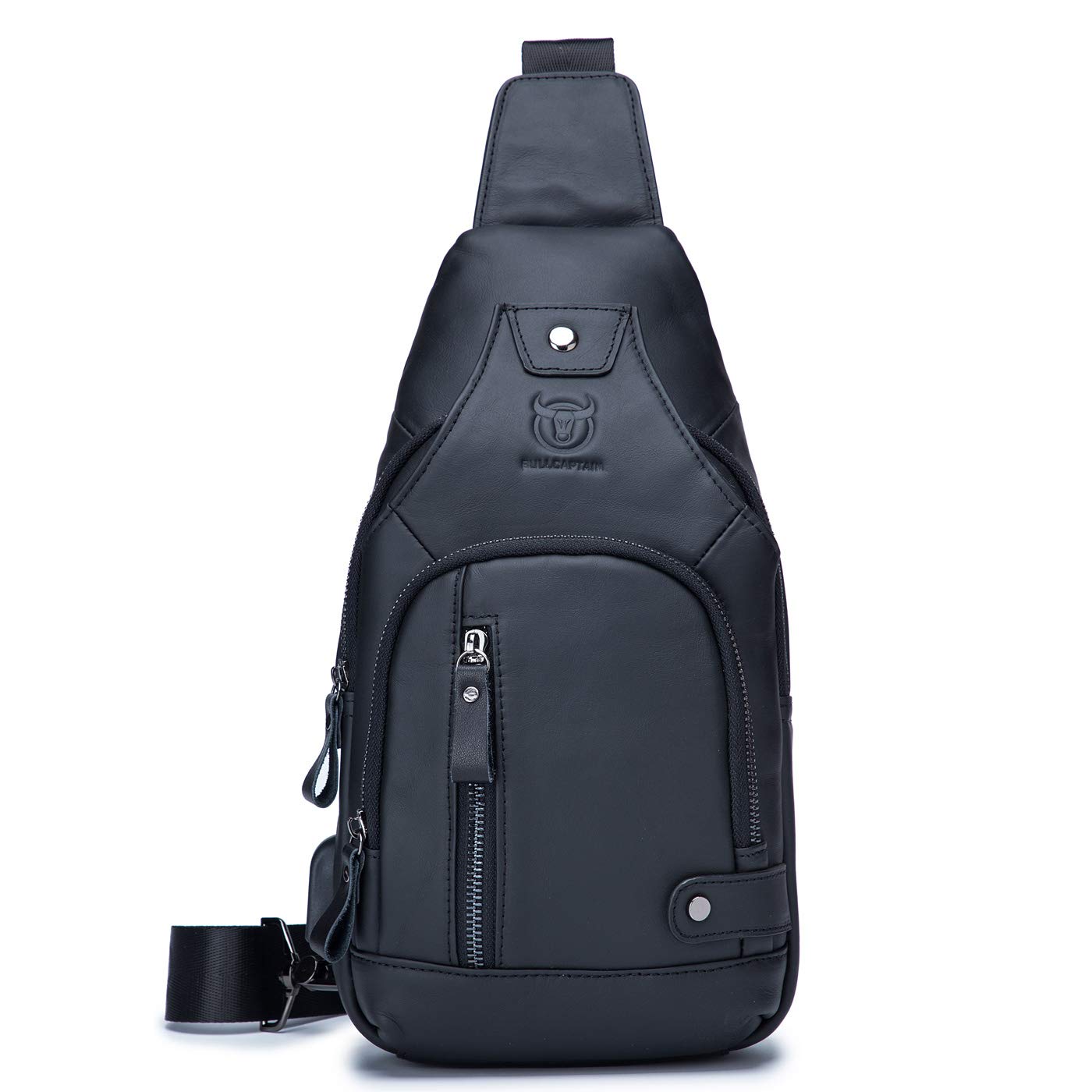 SIDNAZ Herren Echtleder Brusttasche Brustbeutel Leder Schultertasche Schulter Rucksack Reisetasche Crossbody DE915 Schwarz
