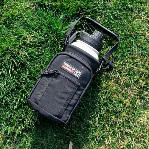 Wild Wolf Outfitters Water Bottle Holder for 32 ounce Bottles Black - Carry, Protect and Insulate Your Best Flask with This Carrier w/ 2 Pockets & an Adjustable Padded Shoulder Strap
