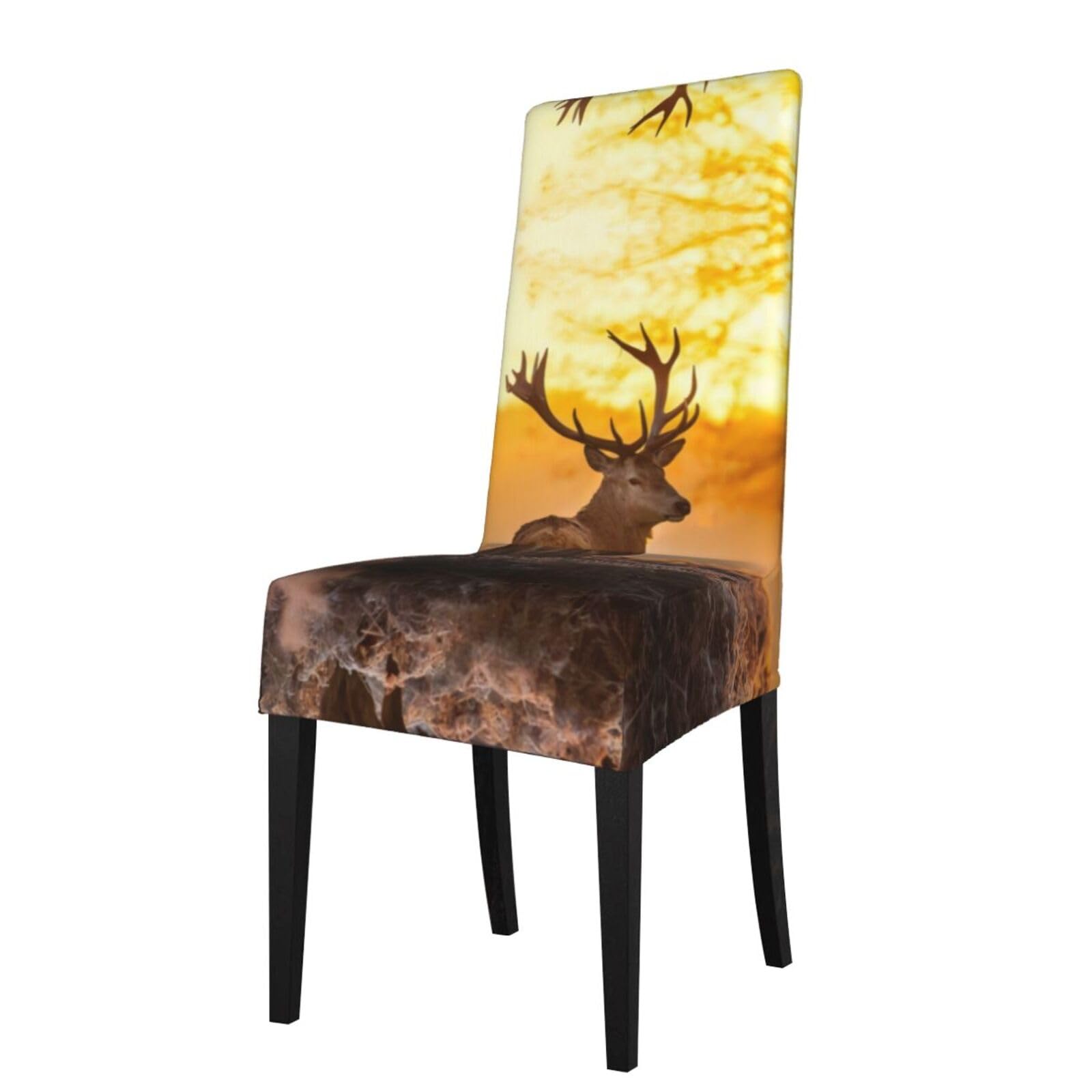 Yyhwhjde Black Antler Red Deer Prints Dining Chair Throw Covers - Stretchable Spandex Slipcovers For Chair Protection & Refreshing Your Dining Room