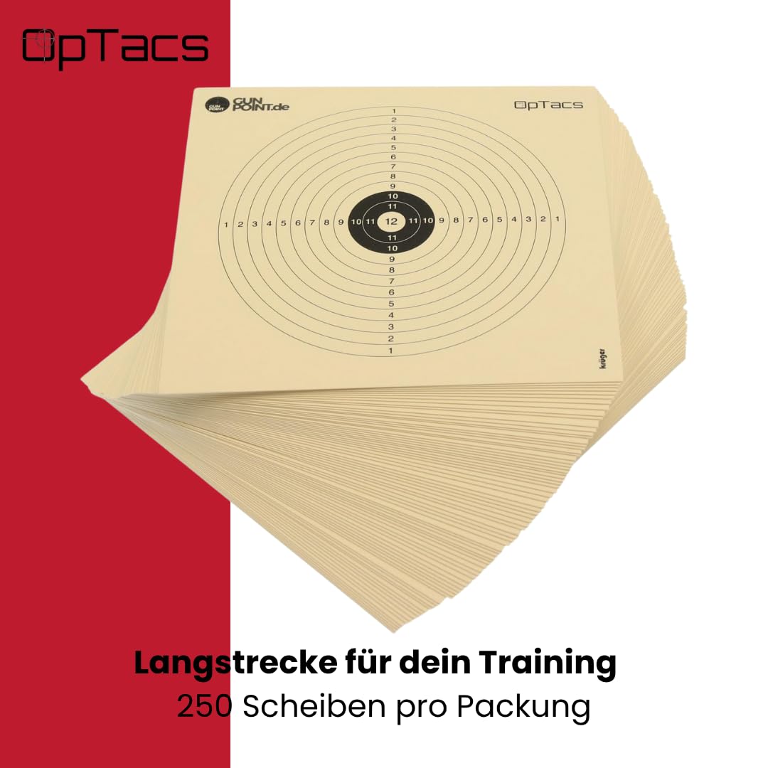 250 Luftgewehrscheiben 14x14 cm aus Spezialkarton – Zielscheiben für Luftgewehr und Luftpistole – 12-Kreis-Scheiben für Training & Wettkampf – präzise Treffer – passend für Kugelfang