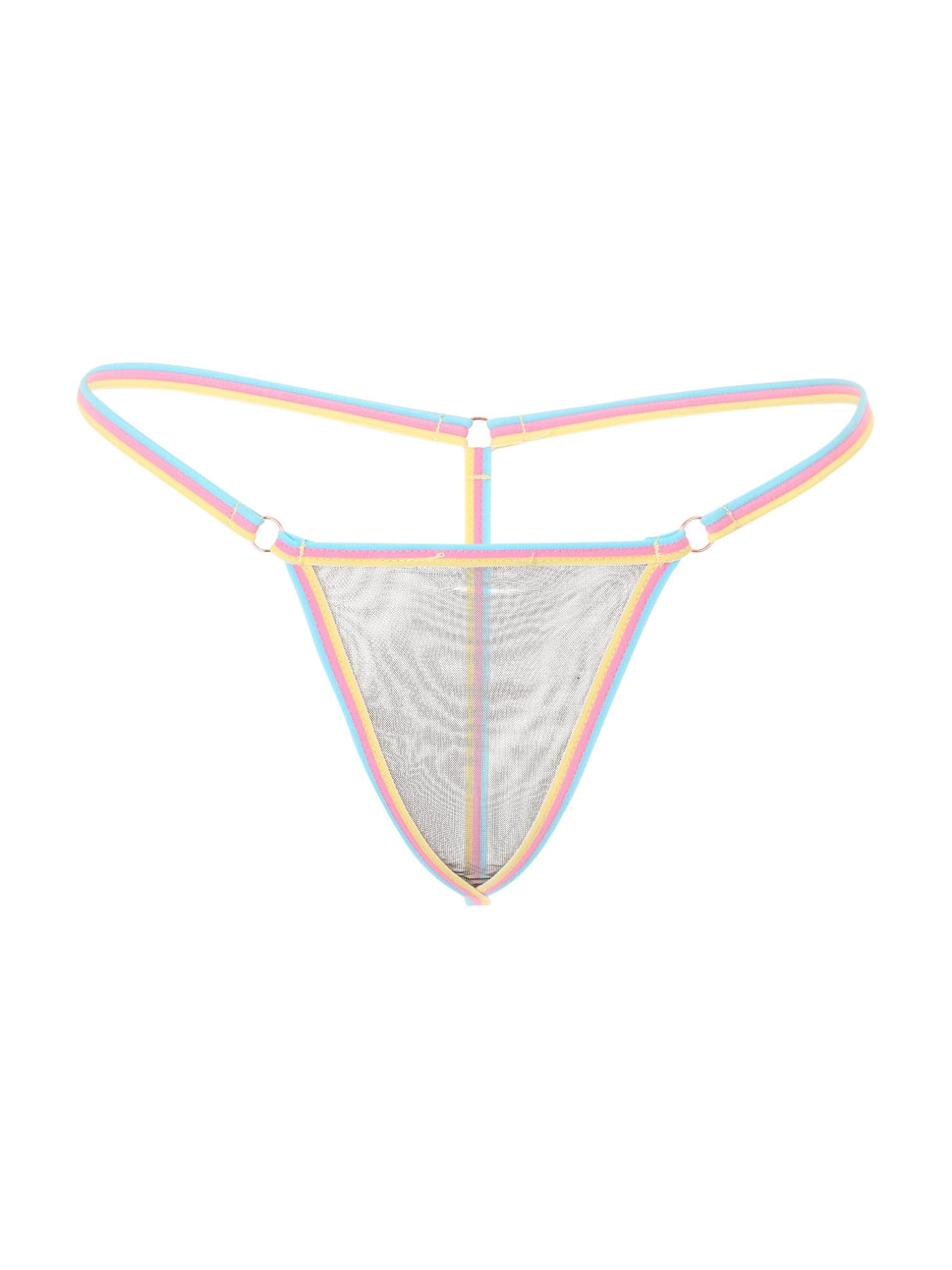 renvena Womens Sexy Mesh See Through Thongs Underpants Candy-colored Straps G-string Underwear
