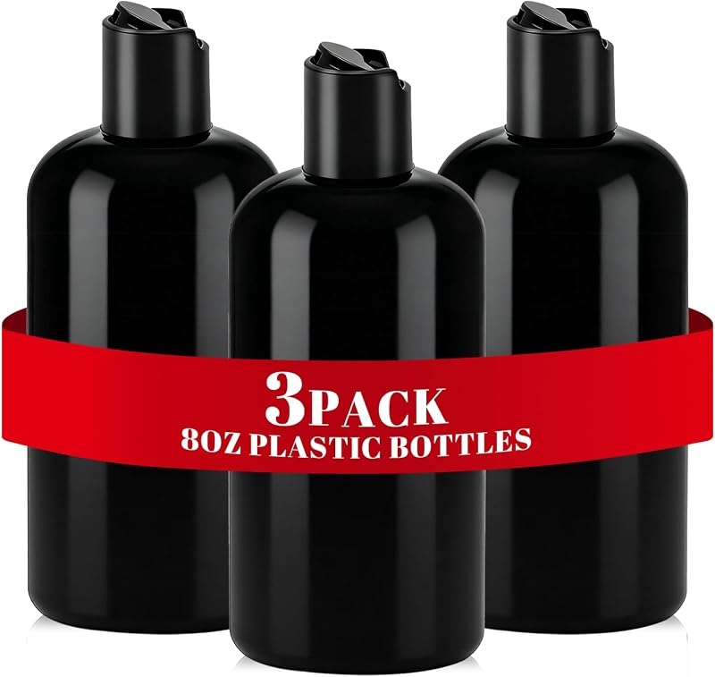 Frascos de viagem DPLASKA de plástico preto com tampa flip-top, 3 unidades, 240 mL