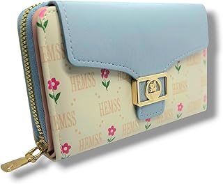 محفظة جلدية للنساء بتصميم كوري كاجوال، باللون الأزرق الفاتح، متعددة الأقسام مع سحاب ونافذة للصور