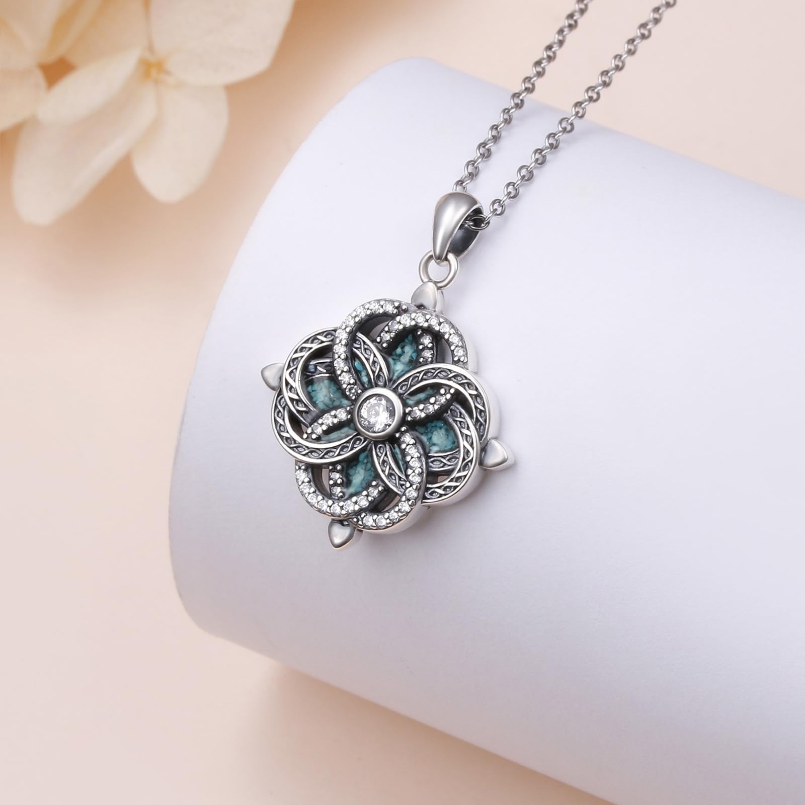 Flyow Hexenknoten Halskette 925 Sterling Silber Glücksbringer Irischer Keltischer Hexenknoten Anhänger Halskette für Damen Geburtstags Weihnachts Keltischer Knoten Kette Schmuck Geschenk
