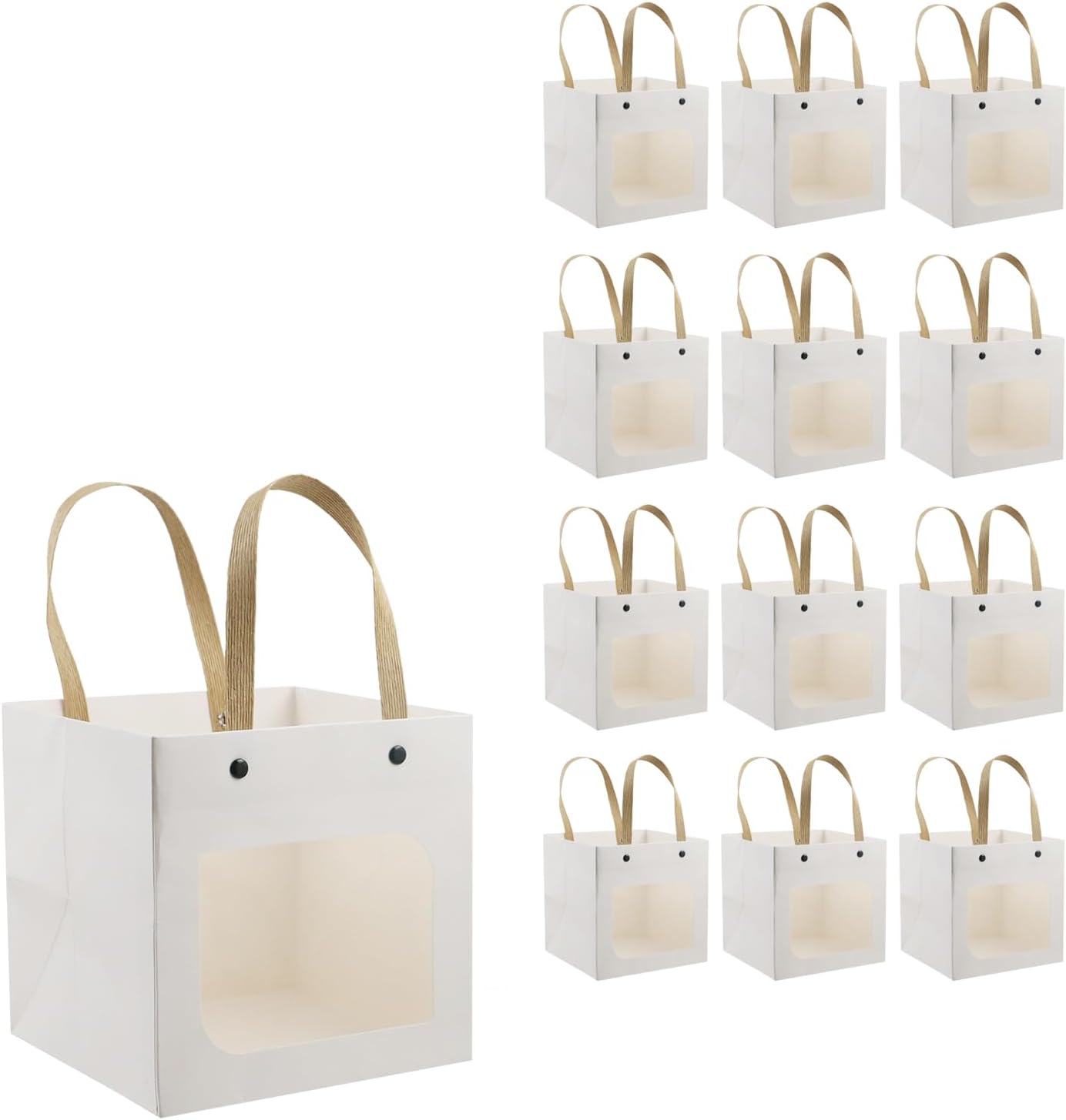 Nicerity 12Pcs Small Square Gifts Bag with Window and Handles, Paper Bags