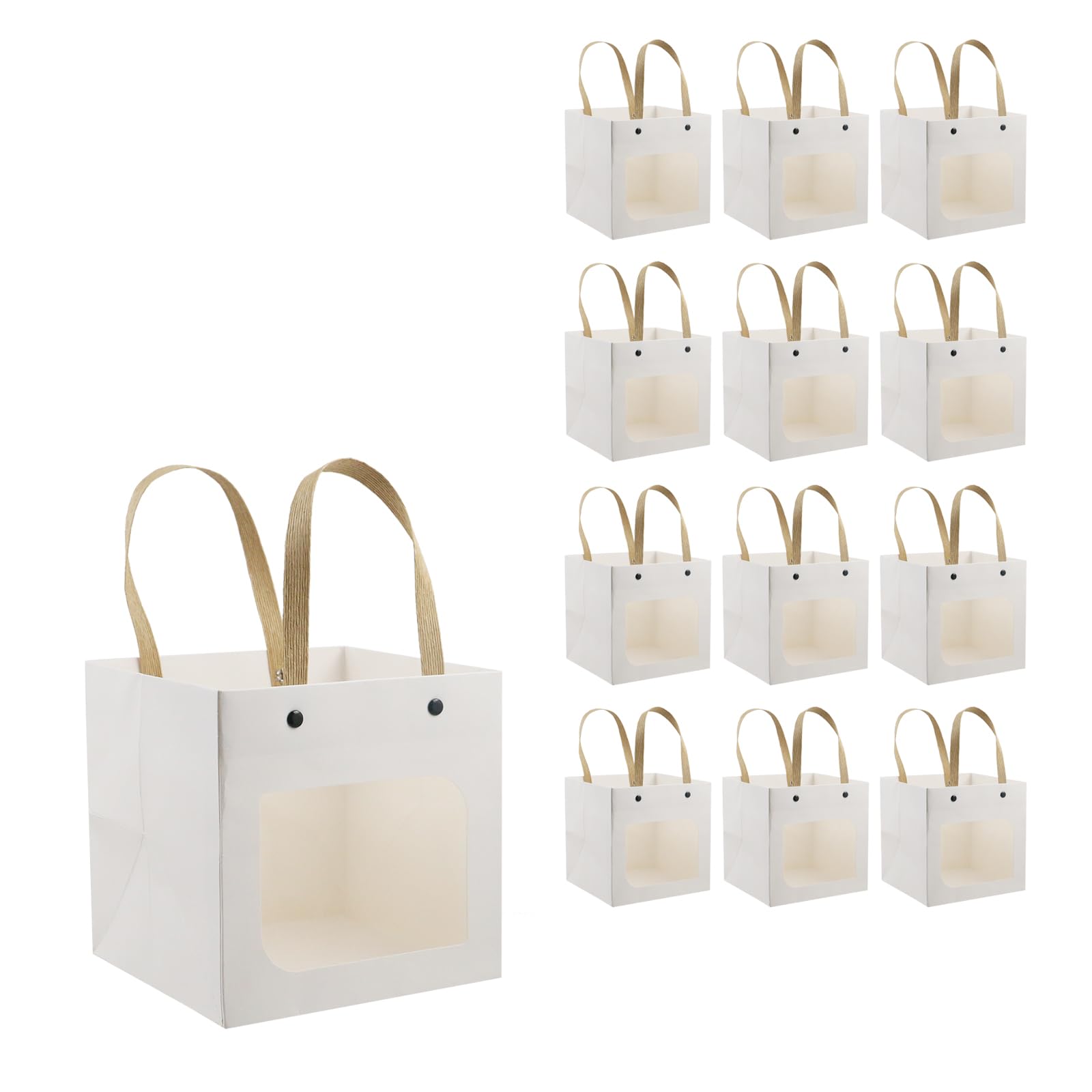 Nicerity 12Pcs Small Square Gifts Bag with Transparent Window 5.9"x5.9"x5.9" Paper Bag with Handle in Bulk Paper Basket for Birthday Party Favor (