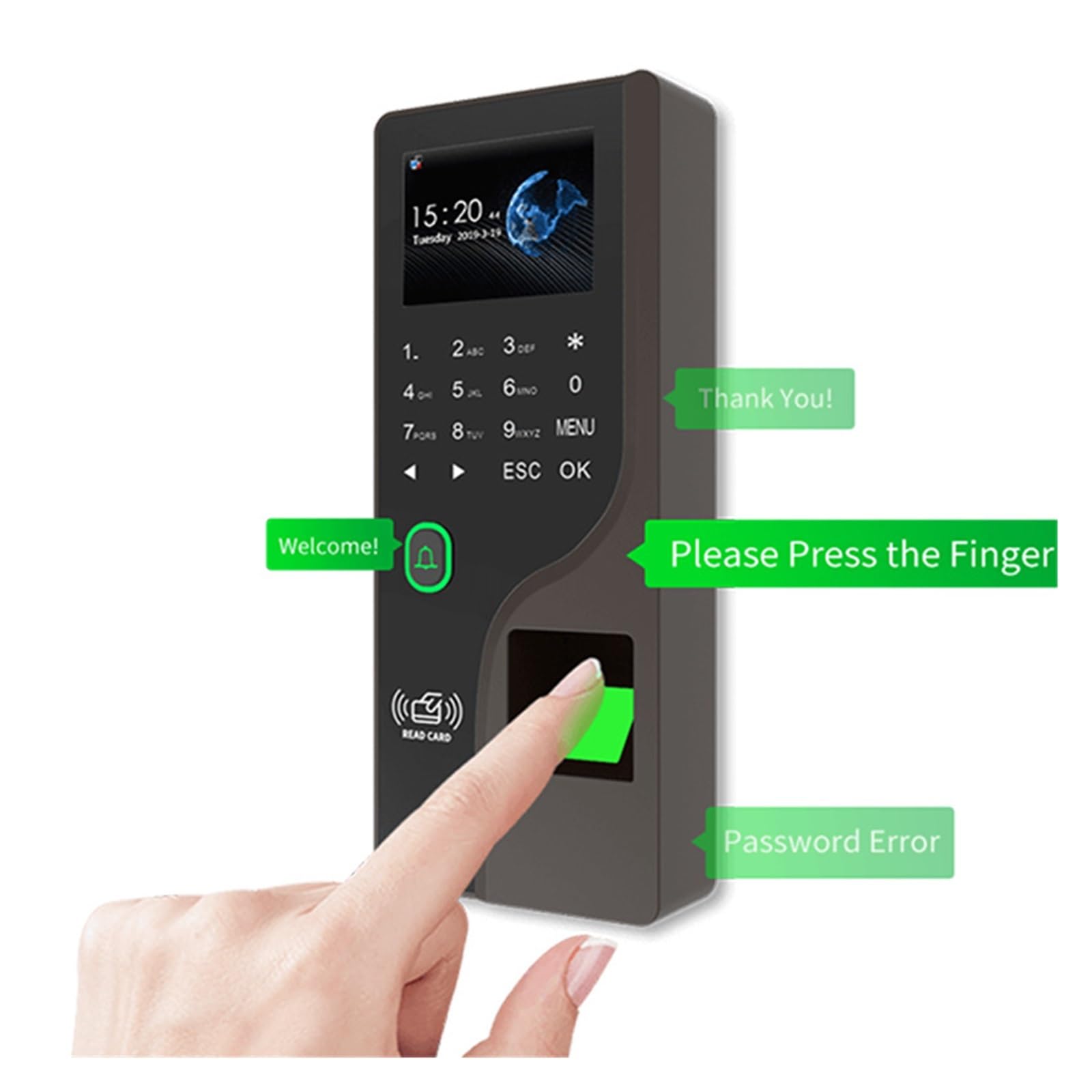 2.4 Software for presenze con orologio for impronte digitali Password cloud Controllo accessi RFID Scanner for impronte digitali Presenza di impronte digitali for dipendenti Per uffici, fabbriche, hot