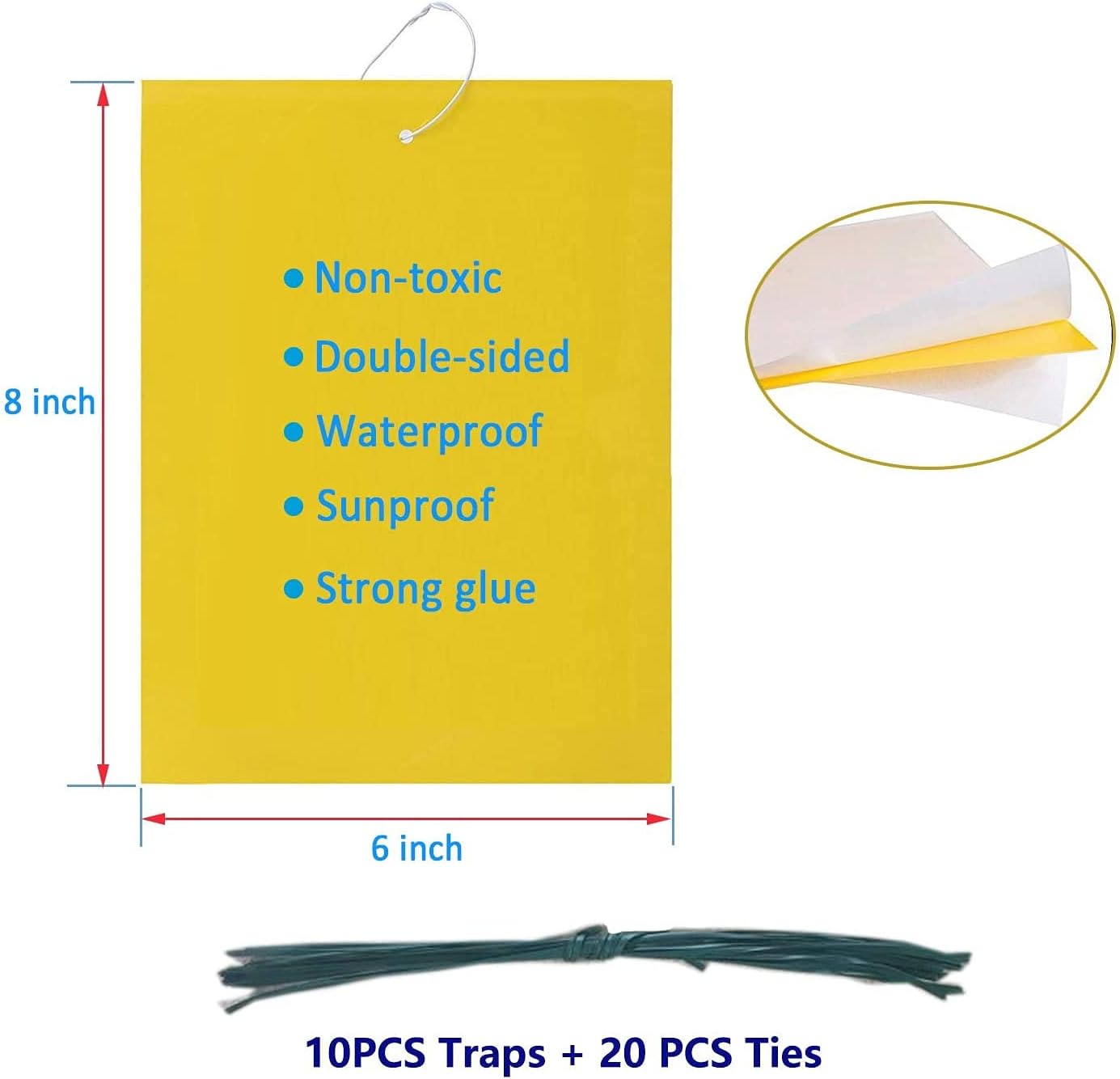 Garsum 10-Pack Dual-Sided Yellow Sticky Traps for Flying Plant Insect Like Fungus Gnats, Aphids, Whiteflies, Leafminers (8X10 Inch 10 Pack)