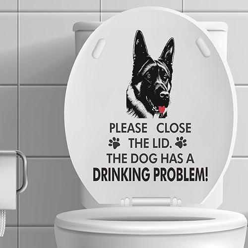 Divertidas calcomanías para tapa de inodoro de pastor alemán, extraíble, impermeable, vinilo para asiento de inodoro, cierra la tapa, el perro tiene
