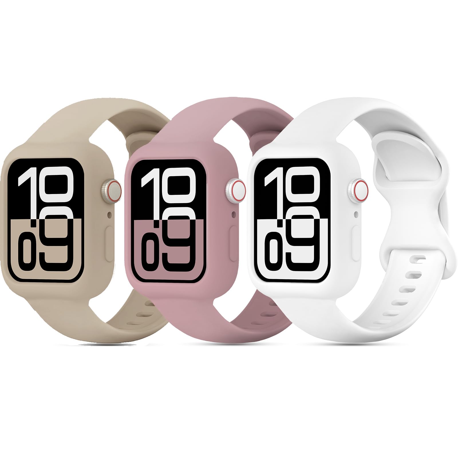 3 Pack Soft Silicone Bands with Bumper Case Compatible with Apple Watch Band 38mm 40mm 41mm 42mm 44mm 45mm 46mm, Sport Strap Wristbands with