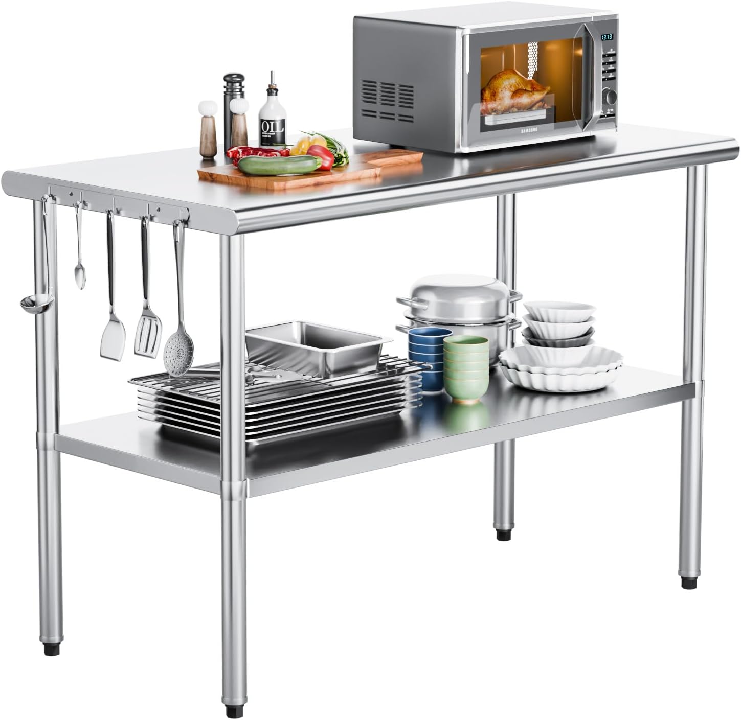 ROVSUN 48'' x 24'' Stainless Steel Table for Prep & Work,Commercial Worktables & Workstations, NSF Heavy Duty Metal Table with Adjustable UnderShelf for Kitchen, Restaurant, Home, Hotel, Outdoor