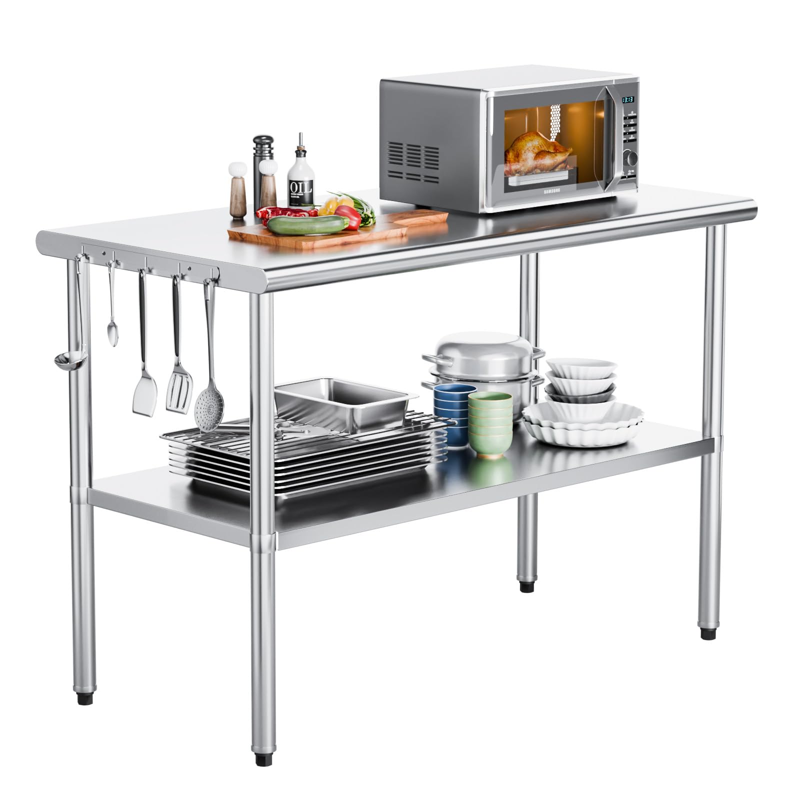 ROVSUN 48'' x 24'' Stainless Steel Table for Prep &amp; Work,Commercial Worktables &amp; Workstations, NSF Heavy Duty Metal Table with Adjustable UnderShelf for Kitchen, Restaurant, Home, Hotel, Outdoor