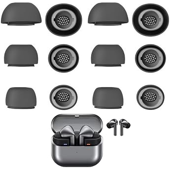 Rhinenet Galaxy Buds 3 Pro SM-R630 Earplugs Fit in Charging Case Silicone Earbuds Washable Noise Isolation S/M/L 6 Pairs Gray