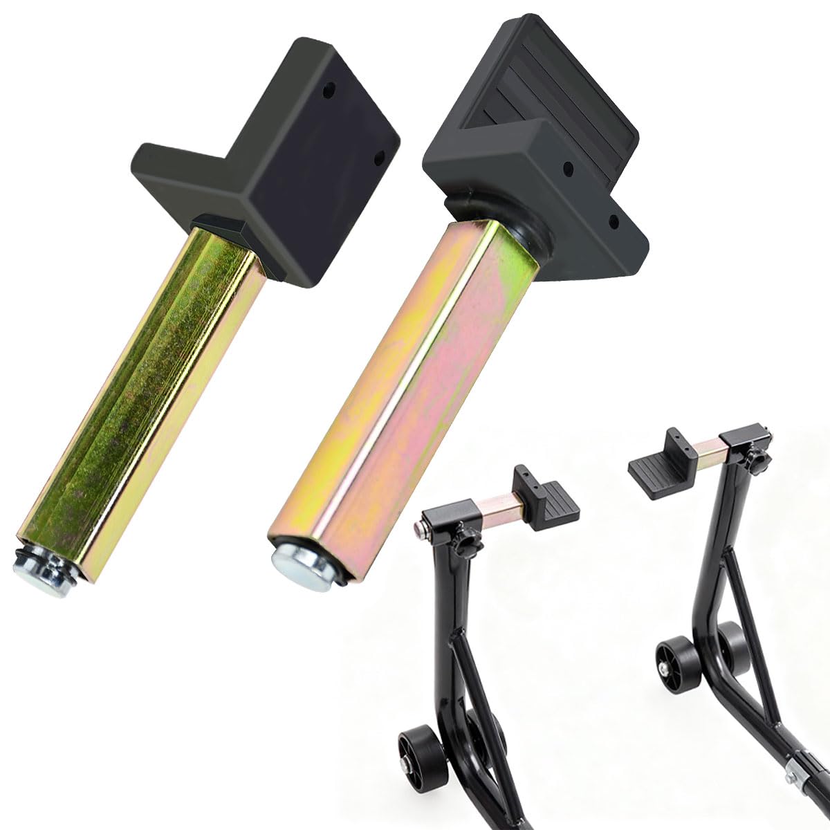 2 PCS Adaptadores para Caballete Trasero de Moto, 16*2*2cm Caballete de moto delantero trasero Elevador Soporte Adaptador para Moto Brazo Basculante, Mantenimiento de Garaje, Limpieza de Moto