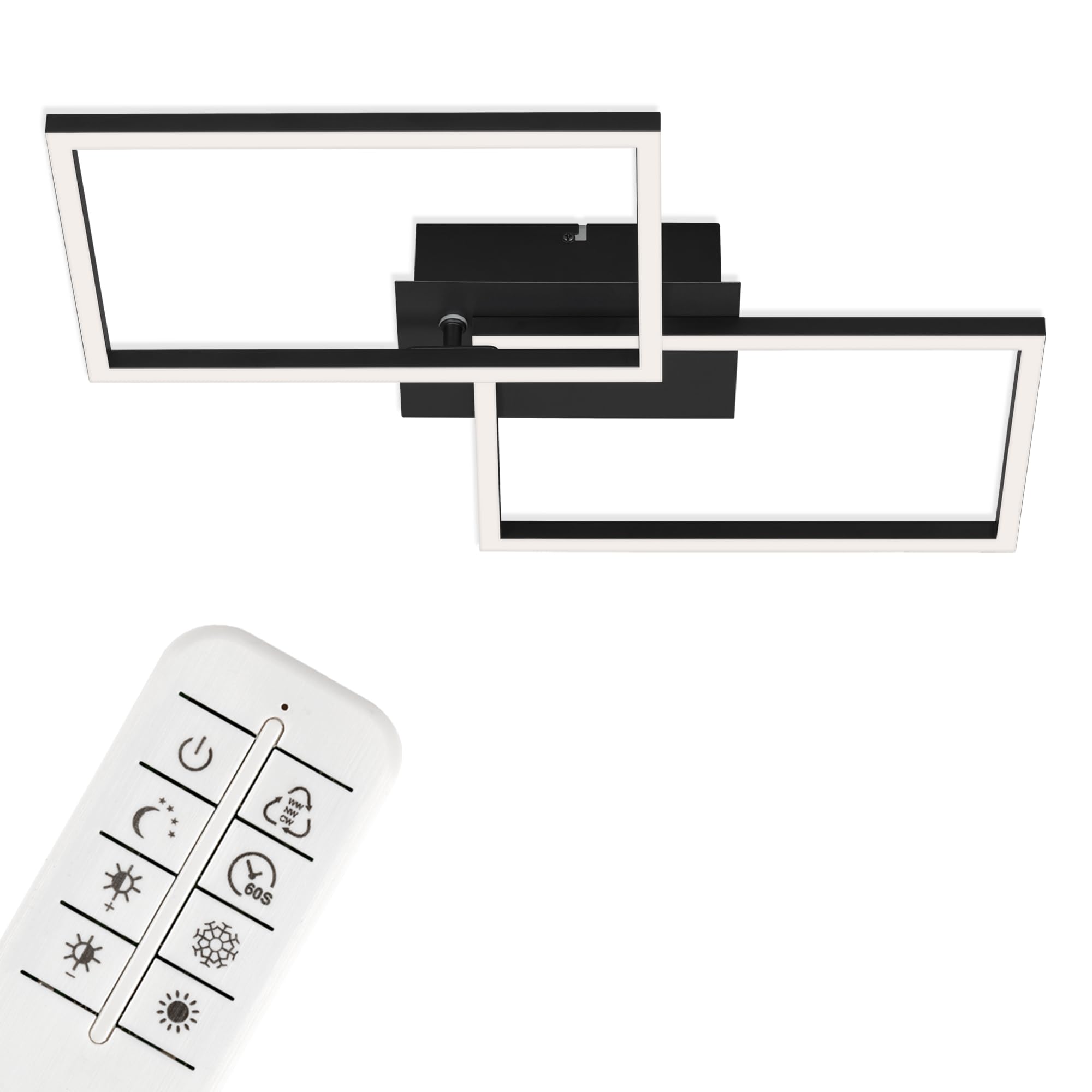 BRILONER - Lampada LED, Lampadario Dimmerabile, Plafoniera Soffitto con Telecomando, Regolazione Temperatura Colore, Funzione Luce Notturna e Timer, Nero, 500x388x78mm