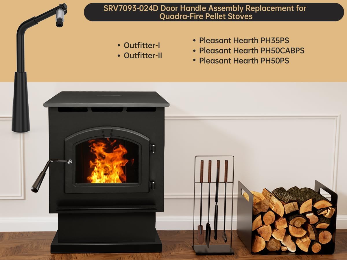 SRV7093-024D Stove Door Handle Assembly Replacement for PelPro PP60 PP70 PP150 PPC90 TSC90, for Quadra-Fire Outfitter I/II, For Pleasant Hearth PH35PS Pellet Stoves Threaded Black Handle Kit