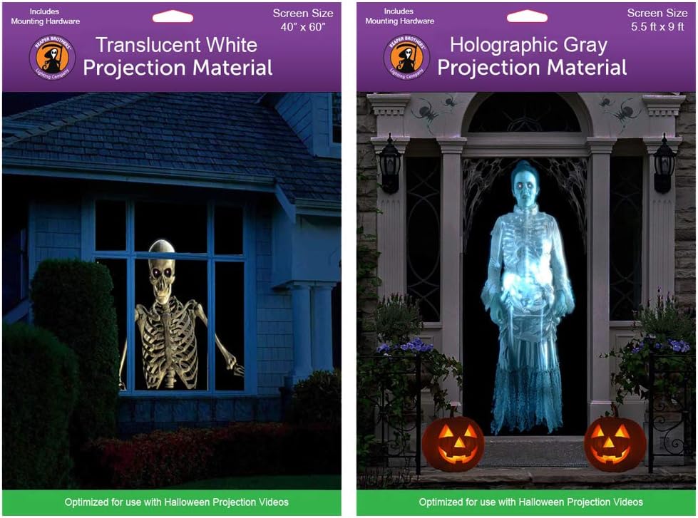 5 ft x 9 ft Large Gray Holographic + 40" x 60" White Window Rear Projection Screens with Mounting Hardware for Projecting Halloween Videos