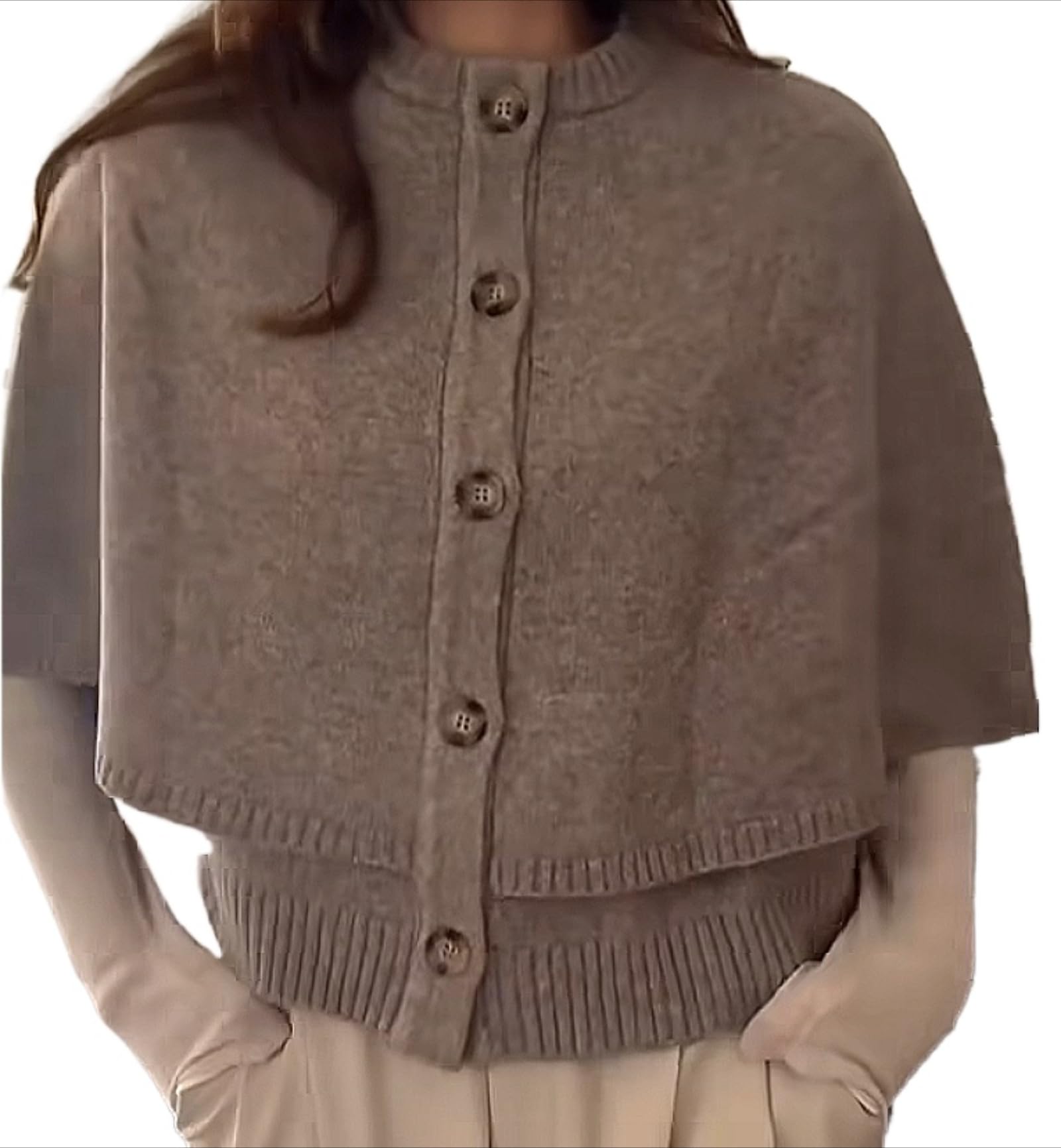 Knit Cape Coat for Women Button Up Cropped Cardigan Corporate Outfits Dressy Casual Old Money Aesthetic