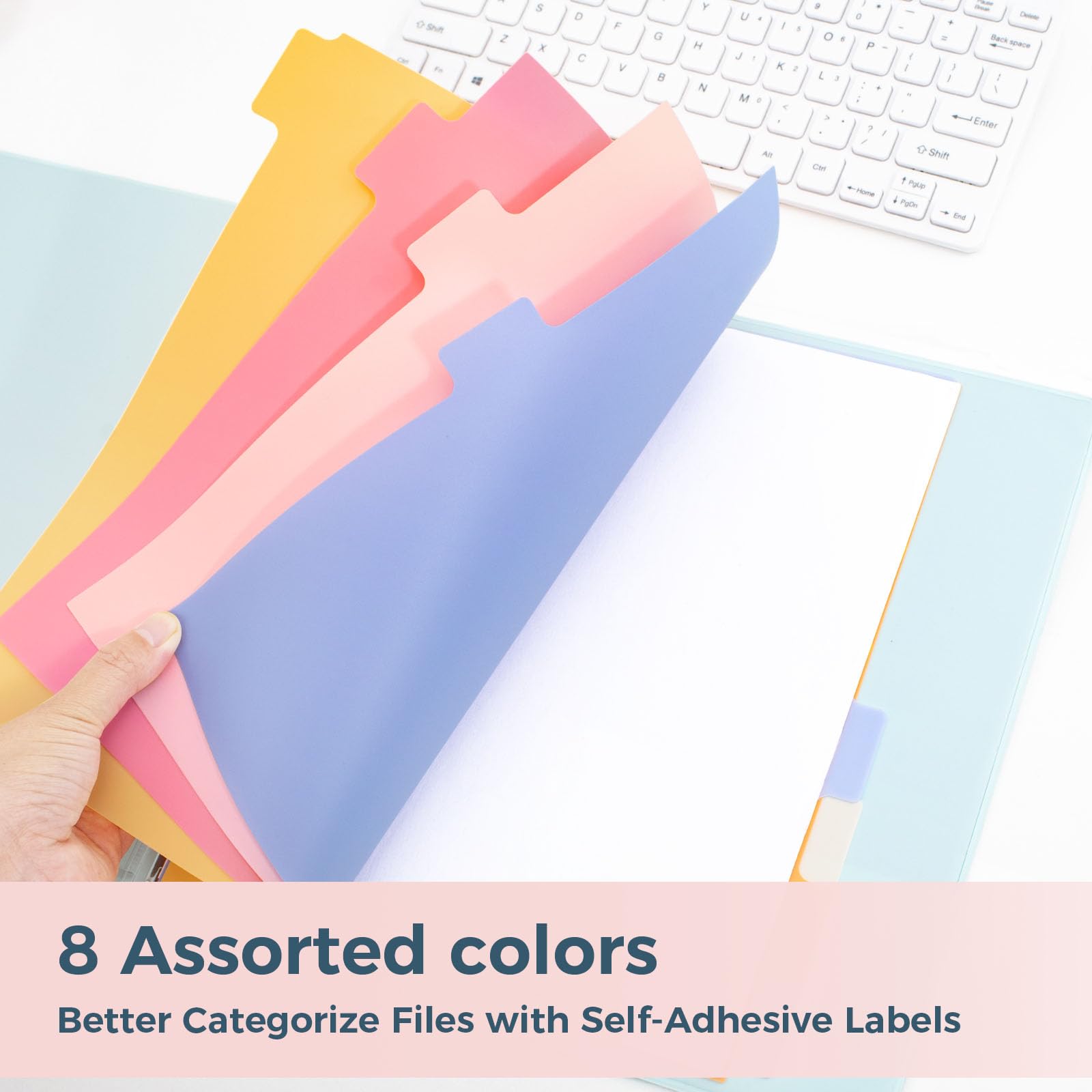 SUNEE 8 Tab Binder Dividers,Plastic Dividers for 3 Ring Binder,3 Ring Binder Dividers with Tabs for School Office Home Supplies,Pastel Color,  Set: 1
