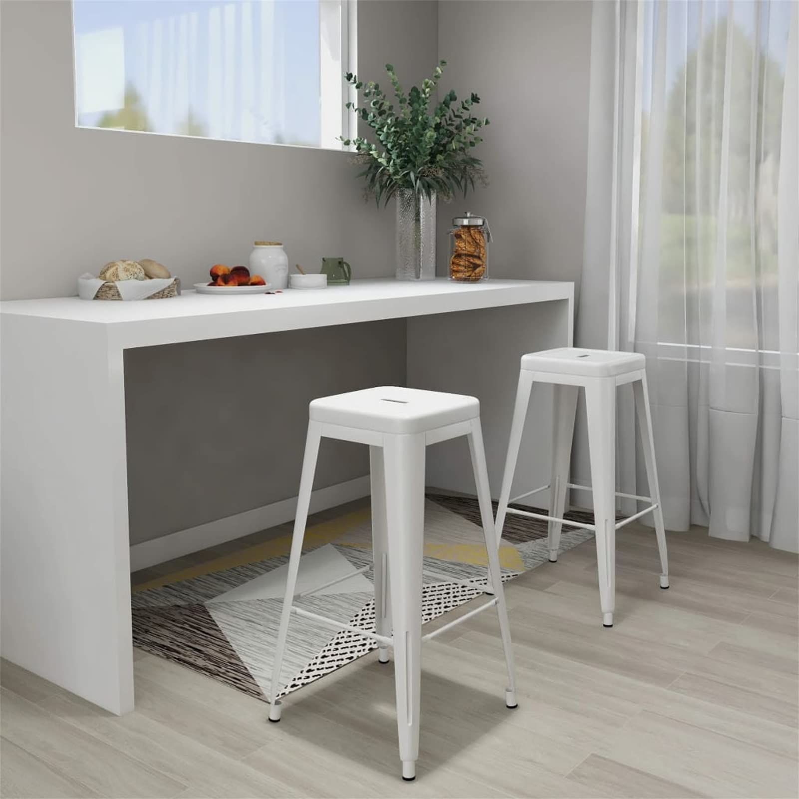 Homgoday Taburetes de bar apilables, 2 unidades, color blanco, de metal, silla de oficina, silla de oficina, silla de escritorio para salón o dormitorio