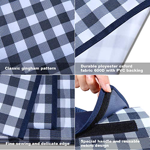 Classic Gingham Picnic & Outdoor Blanket -57\"x79\"| Picnic Mat |Beach Blanket | Foldable Sandproof & Waterproof Camping Travel Blanket |Portable Handy Mat | Picnic Pack Tote -Blue