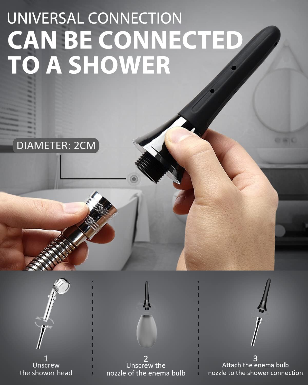 Douches for Men Enema Bulb - Anal Douche Anti-Backflow & Leakproof, Flexible Silicone Tube, 7 Spouts, Shower-Connected, Portable Douche for Travel and Home 8.3oz, （Black）