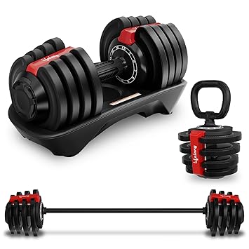 Lifelong Iron 3 In 1 Adjustable Dumbbell-1.5 Kg-18 Kg Weight Adjustment,2 Kg-19 Kg Barbell Extension,1 Kg-10 Kg Kettlebell-Easy Adjustments-Fitness Workout Home Gym Equipment For Men&Women,Black - image, photos